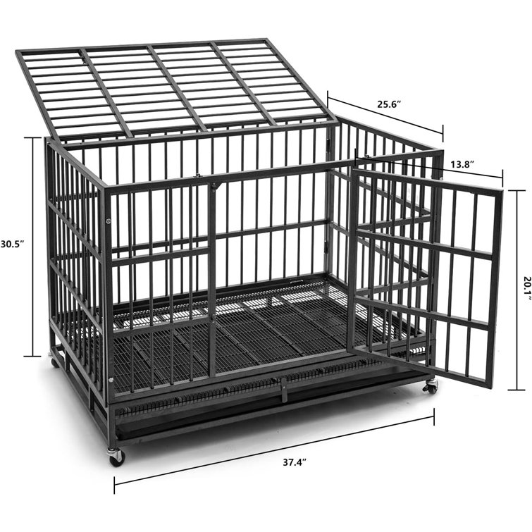 Daniar 38 inch Heavy Duty Indestructible Dog Crate Steel Escape Proof Dog Cage Kennel for Medium Large Dogs